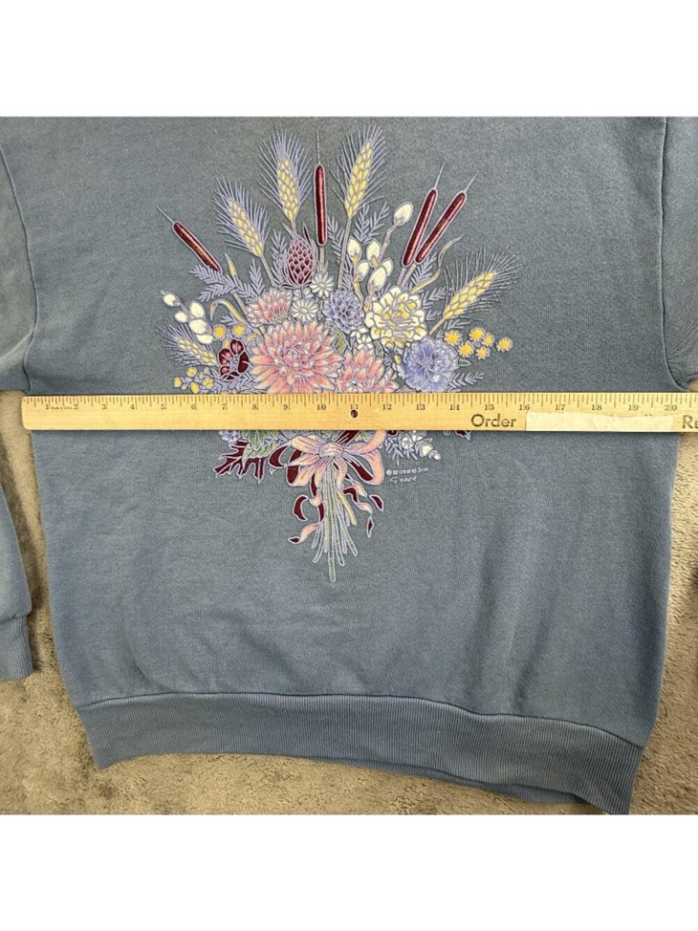 Vintage Morning Sun Sweatshirt Womens Medium Blue Floral Mock Neck USA Made 90s - Picture 9 of 15